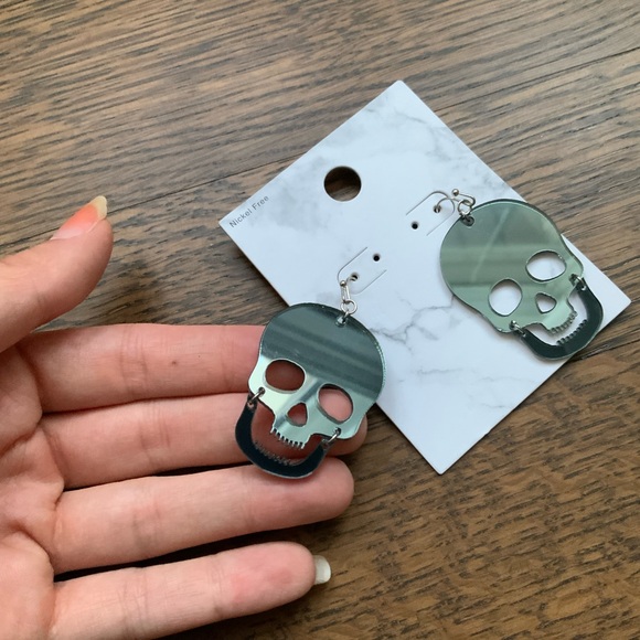 Mirrored Skeleton Statement Dangle Earrings Silver BRAND NEW Jewellery Women’s - Picture 10 of 11